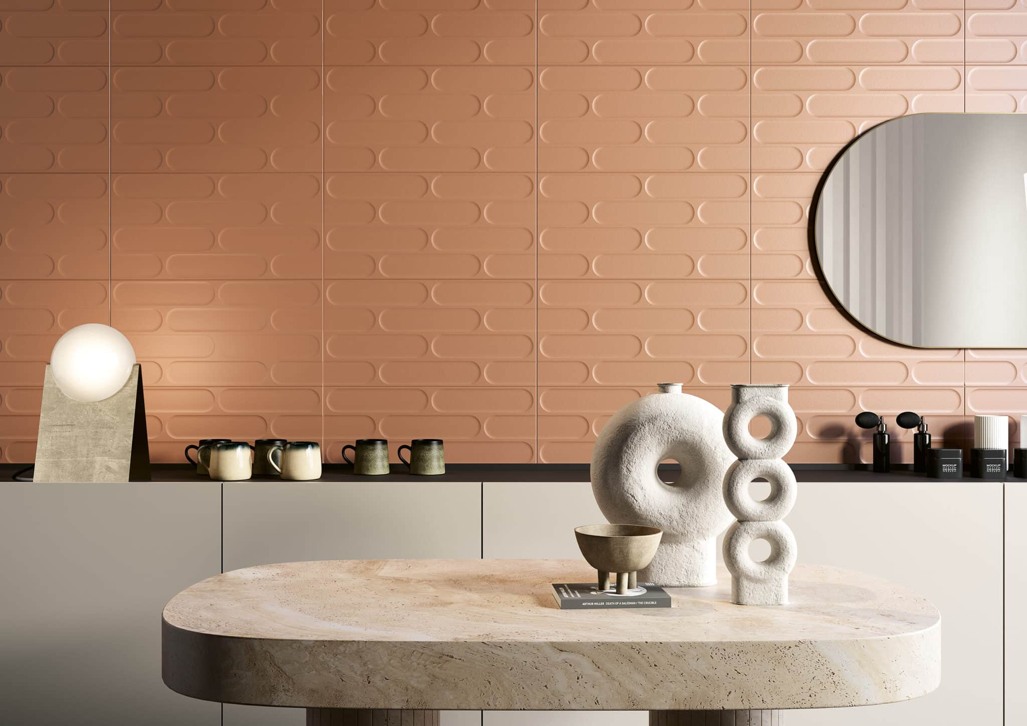 Biscuit Tile Collection, pictured in Cotto. Available in Cotto (terracotta hue) and Pece (dark black hue) 60.4x30.2cm